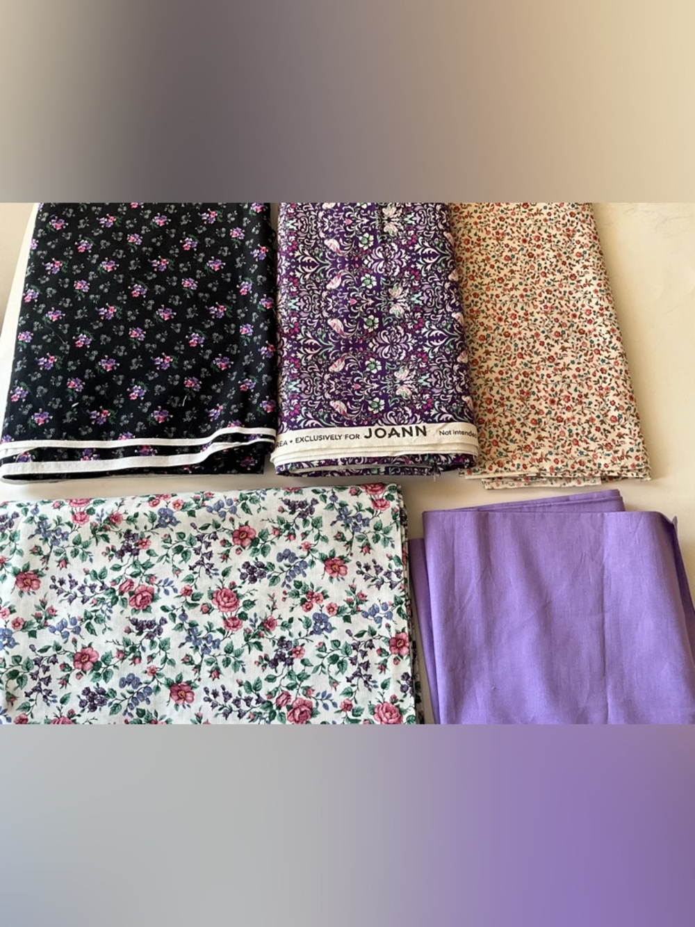 Quilting Sewing Crafts Lot Purple Black White Green Floral Paisley Cotton